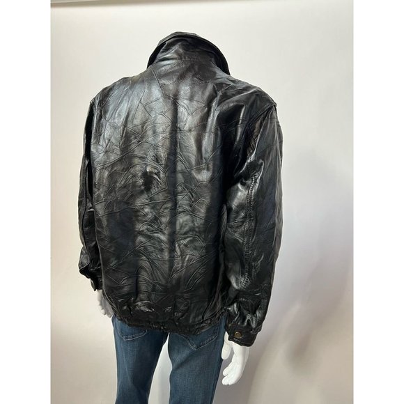 Vintage Maxam Mens Leather Jacket Black Grain Lambskin Zipped Pockets Collared L - Picture 2 of 12